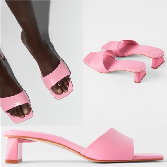 Zara Shoes Nwt Zara Pink Mid Heel Square Toe Mules Sandals 4 Poshmark